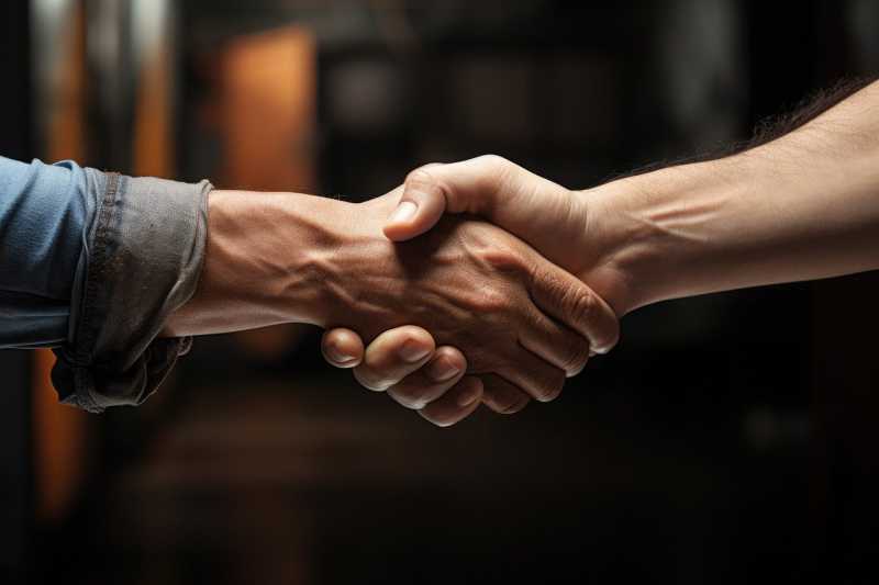 Two people shaking hands on a deal.